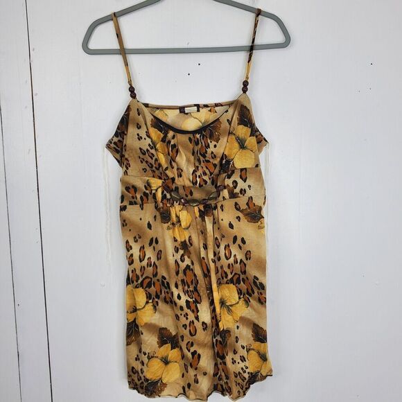 Cocomo Tops - Cocomo Tank Tie Waist Leopard Floral Jewels Y2K Babydoll Empire Waist WOmens XL